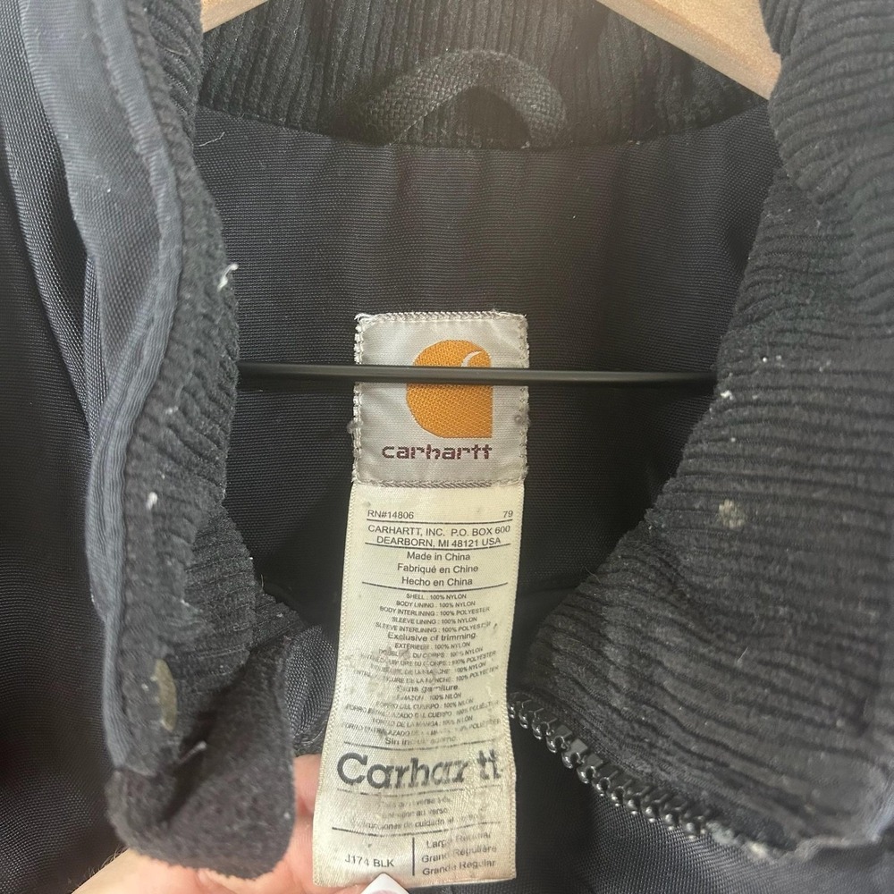 Carhartt Jacket Mens Large Black Canvas Full Zip Insulated Workwear Parka J174 - Picture 9 of 16